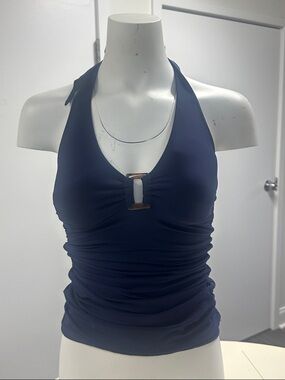 Helen Jon Navy Halter Tankini Top with Center Ring